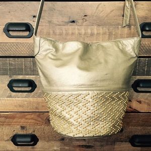 Vintage Gold Beaded Bucket Bag